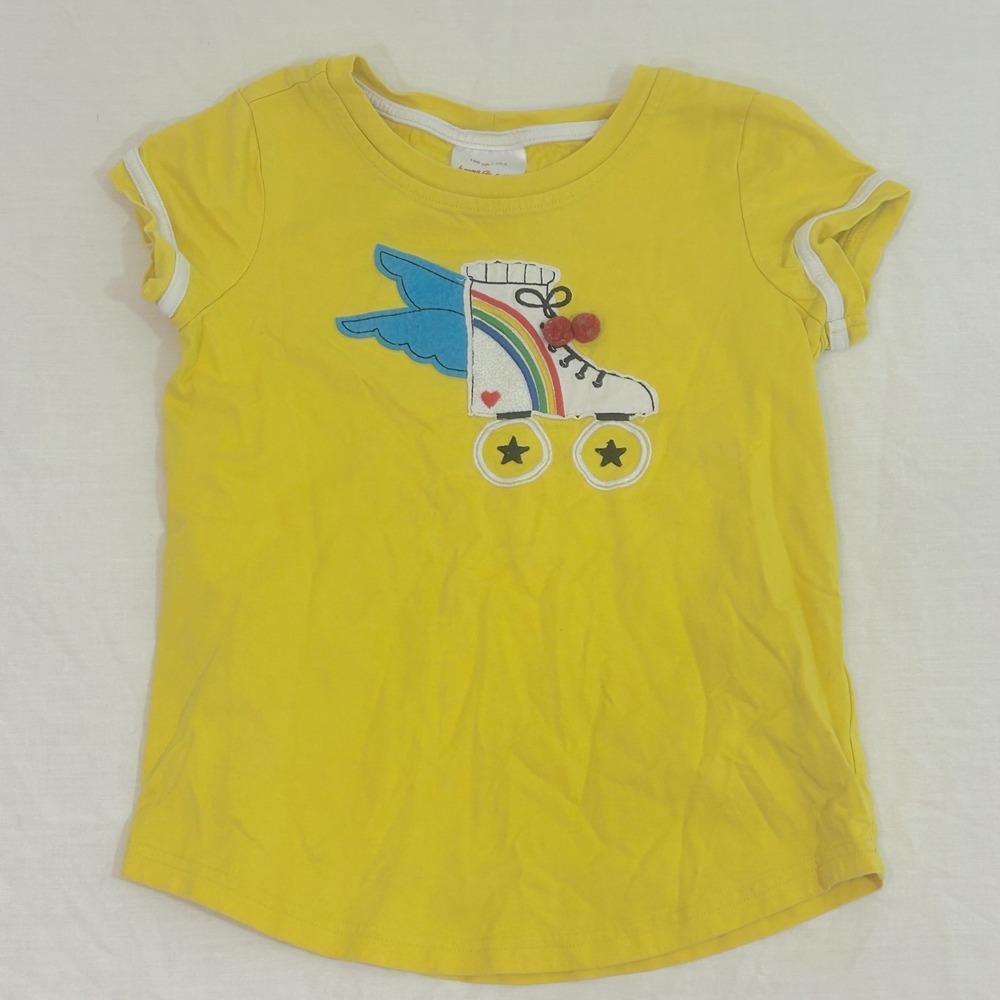 Hanna Andersson Shirt Roller Skate Graphic Tee Short Sleeve Yellow Size 130
